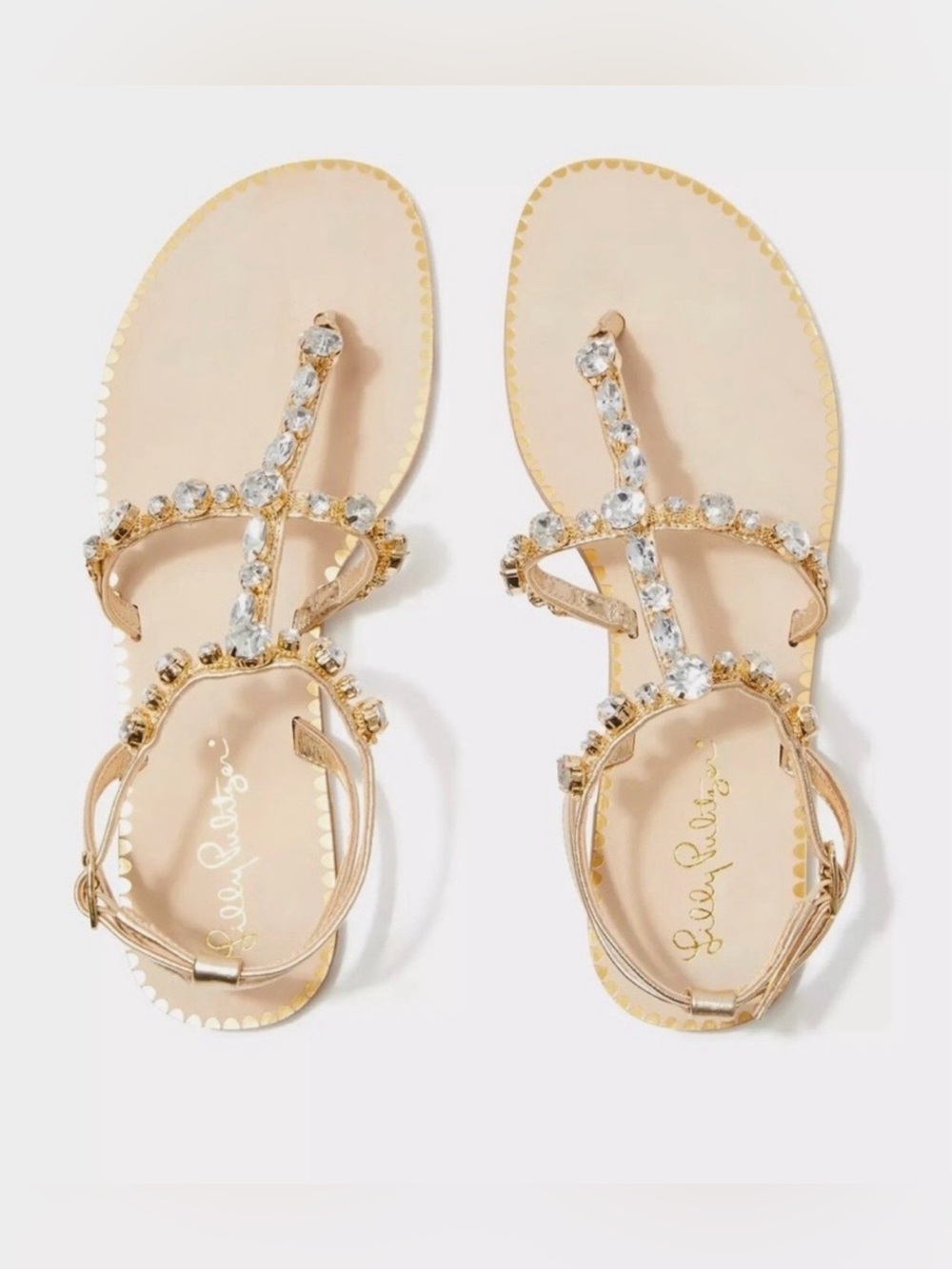 LILLY PULITZER Abbi Gold Metallic Leather Sandel. NEW